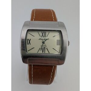 Eddie Bauer Watch Women 35mm Silver Tone Open Leather‎ Cuff- New Battery